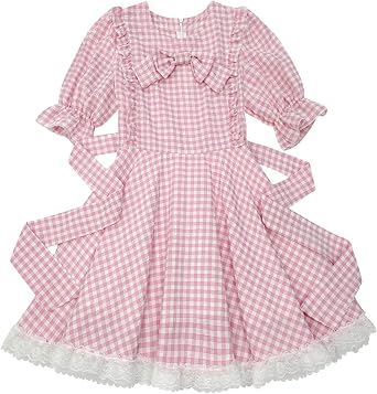 Sweet Lolita Dress Teens Princess Casual Kawaii Plaid Ruffle Lace Puff Sleeve Bandage Bow Short Dresses