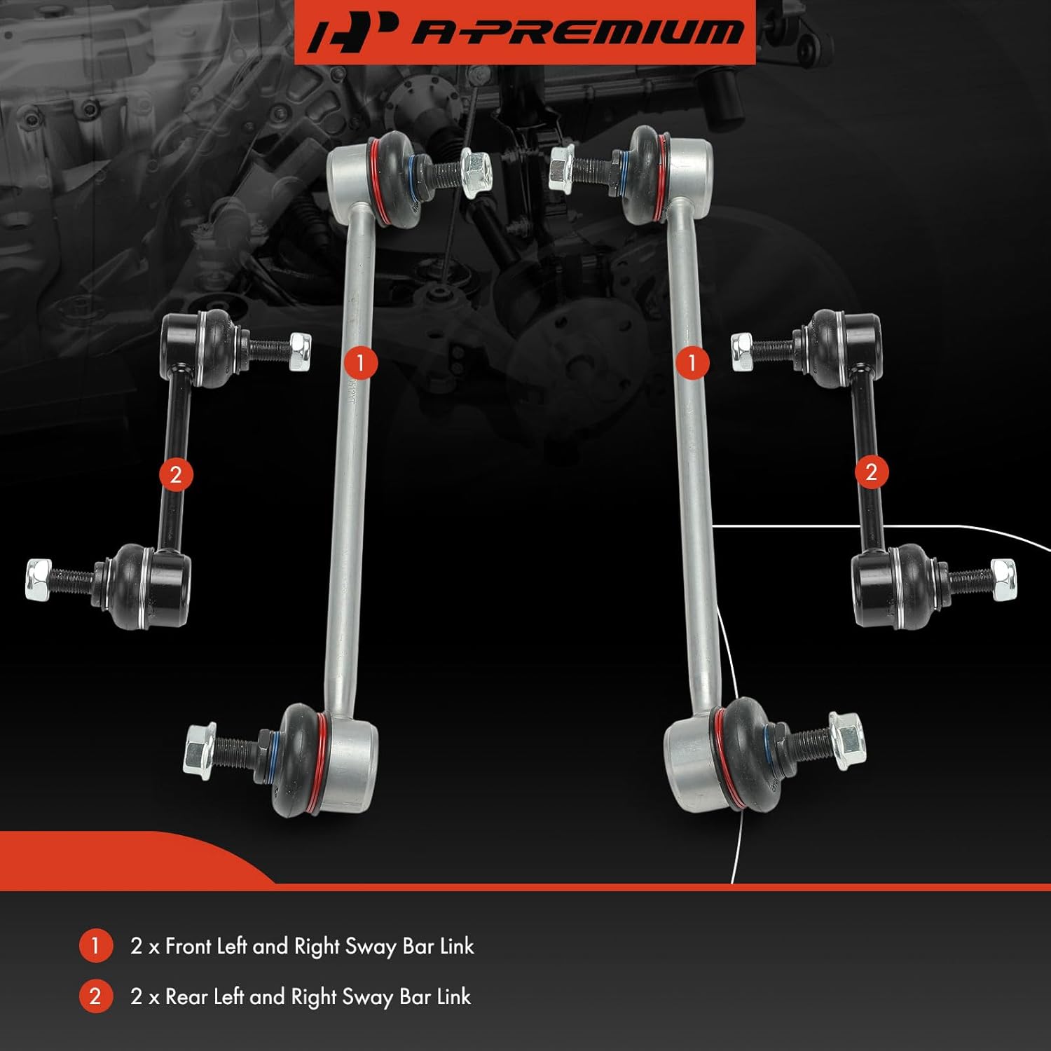 A-Premium Set of 4, Front and Rear Sway Bar Link Stabilizer Link Kit, Compatible with Kia Spectra 2004-2009, Spectra5 2005-2009
