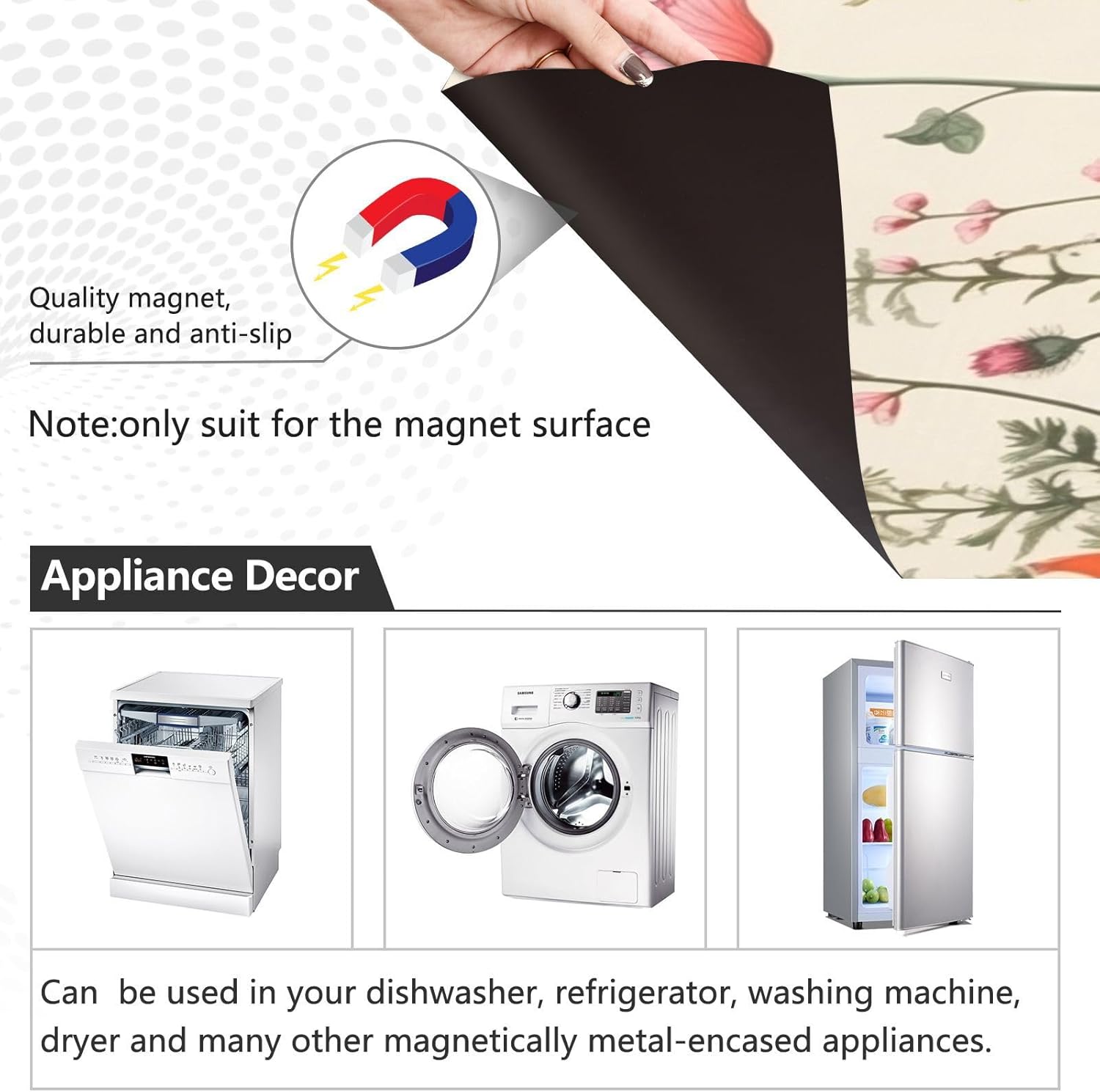 Kigai Herbal Wildflower Dishwasher Magnet Cover, Kitchen Dish Washer Door Panel Magnetic Sticker Home Appliances Decorative Stickers for Home Kitchen Farmhouse Decor, 23 W x 26 H Inch