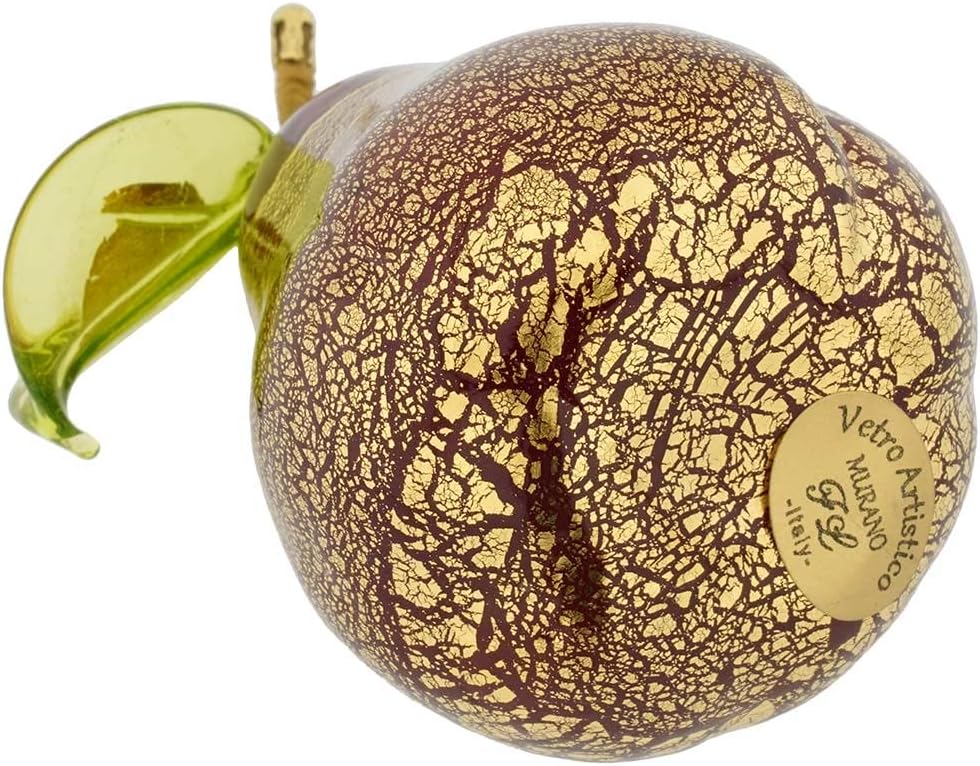 Glass Of Venice Murano Glass Pear Golden Red 3 Inch Tall. Fruit Collectible Figurine for Kitchen Dining Room Home Decoration. Blown Glass Italian Handmade Gift