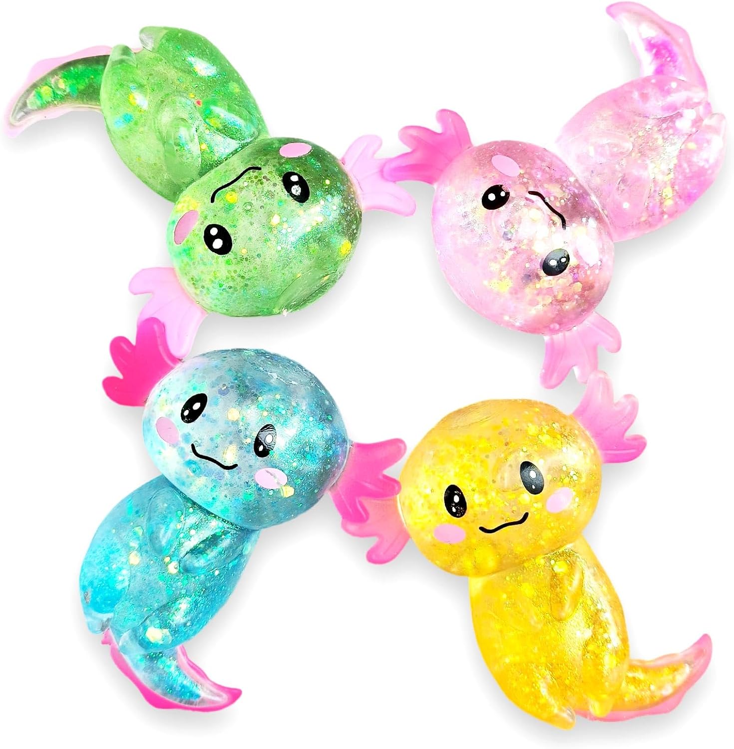 4pcs Axolotl Squishy Stress Relief Toy Glitter Fidget Toys Cute Malt Sugar Axolotl Toy Fidget Toys Adults Fidget Toys for Kids Youth Adult, Party Favors Anxiety Relief Taba Squishy Toys Gift(4pcs)