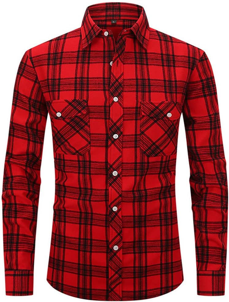 HONGBI Camicia a Quadri da Uomo Risvolto Camicie Casual a Maniche Lunghe Camicia da Boscaiolo