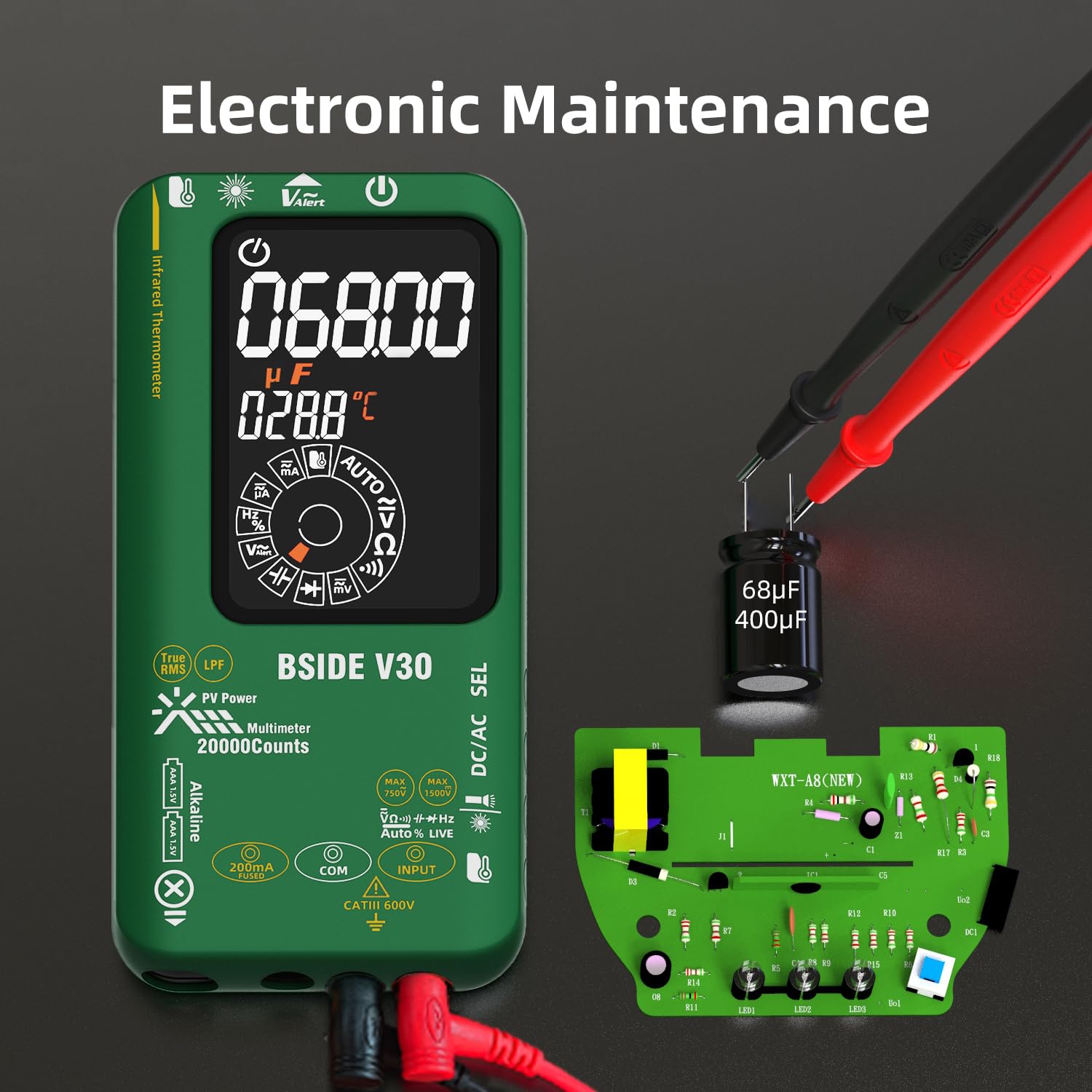 BSIDE Digital Multimeter Messgerät TRMS 20000 Zählungen, 0.01mV 0.1μA 1500V Smart Photovoltaik Multimeter, Stromprüfer Spannungsprüfer Hochgenau mit Doppelter Leistung Farb-LCD und IR Thermometer