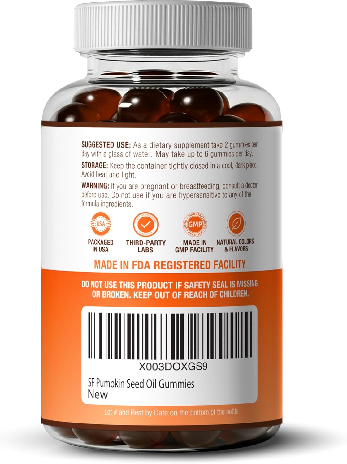 Sugar-Free Pumpkin Seed Oil Gummies (4,000mg/serving) Pumpkin Seed Oil for Hair Growth, Youthful Skin, Prostate Health, Immune & Urinary Tract Support-Natural Source of Essential Fatty Acids-60 Chews - Image 9