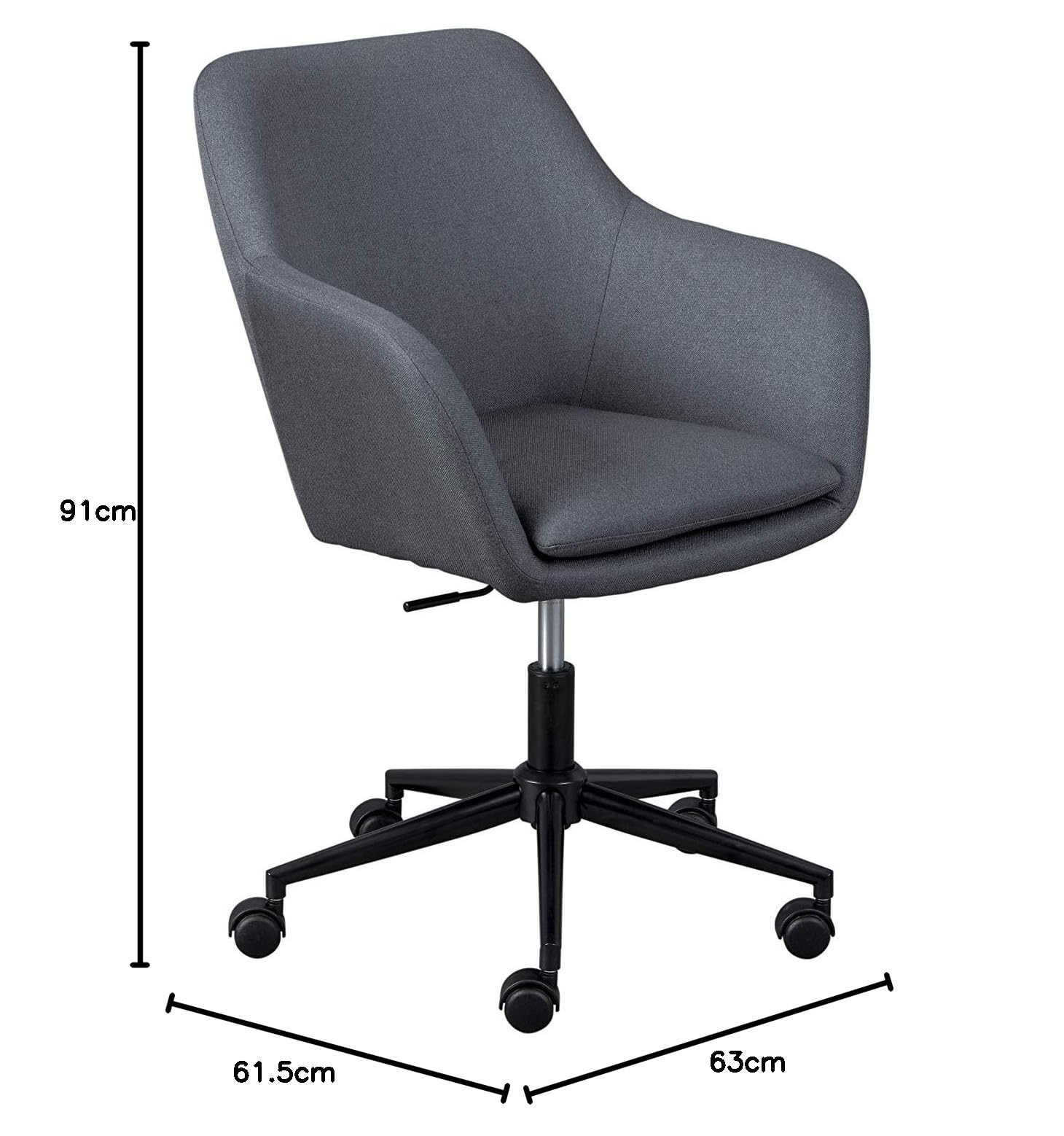 Inter Link - Sedia girevole - Sedia da ufficio - Home Office - Sedile a secchiello - Altezza regolabile - Ruote di sicurezza - Workrelaxed - Fino a circa 100 Kg - Grigio