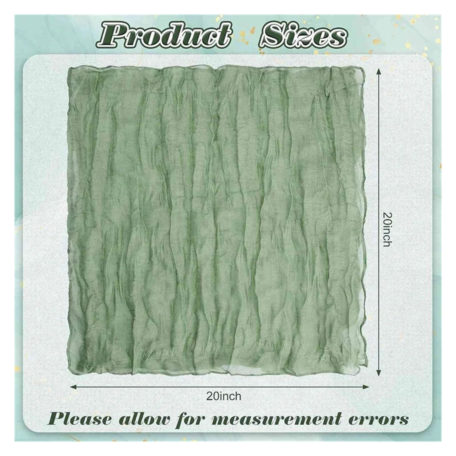 Servilletas de Muselina Servilletas de Gasa estopilla Arrugadas, servilletas Mesa, Tela Decorativas (Verde, 36 Paquetes)