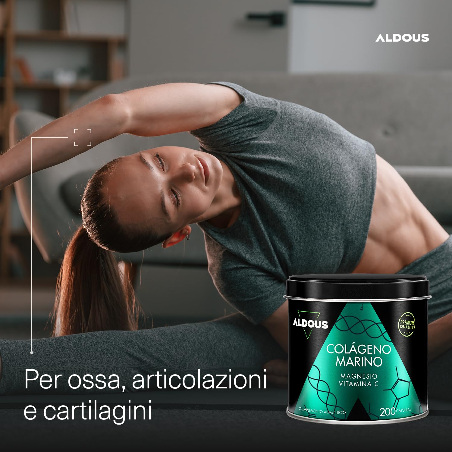 Collagene Marino con Magnesio e Vitamina C - 200 Capsule - Integratore Collagene Bellezza e Benessere - Pelle, Capelli e Unghie - Anti Age - Ossa, Articolazioni - Marine Collagen Naticol - ALDOUS