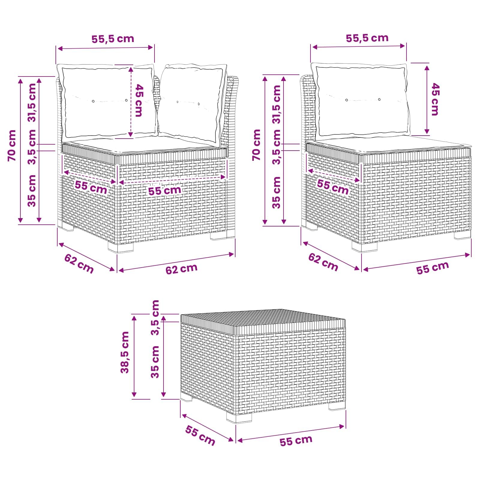 4-osobowa sofa ogrodowa z poduszką, antracytowa, odporna na warunki atmosferyczne, materiał PP, wygląd rattanu, modułowy zestaw mebli do siedzenia na taras, balkon, werandę, relaks i relaks