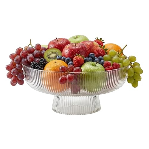 Khen Decorative Fluted Transparent Glass Bowl, Fruit, Snacks Sweets -