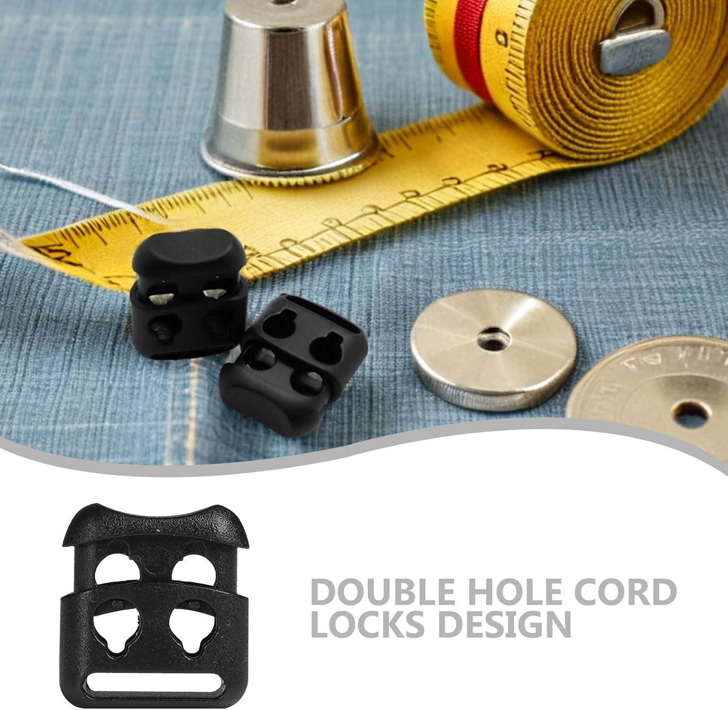100pcs Spring Cord Lock End Stopper Fastener Slider Toggles Clip Double Hole For Drawstrings Lanyard Paracord Elastic Bungee Shock Cord Rope Shoe Lace Tie Locks Shoelace