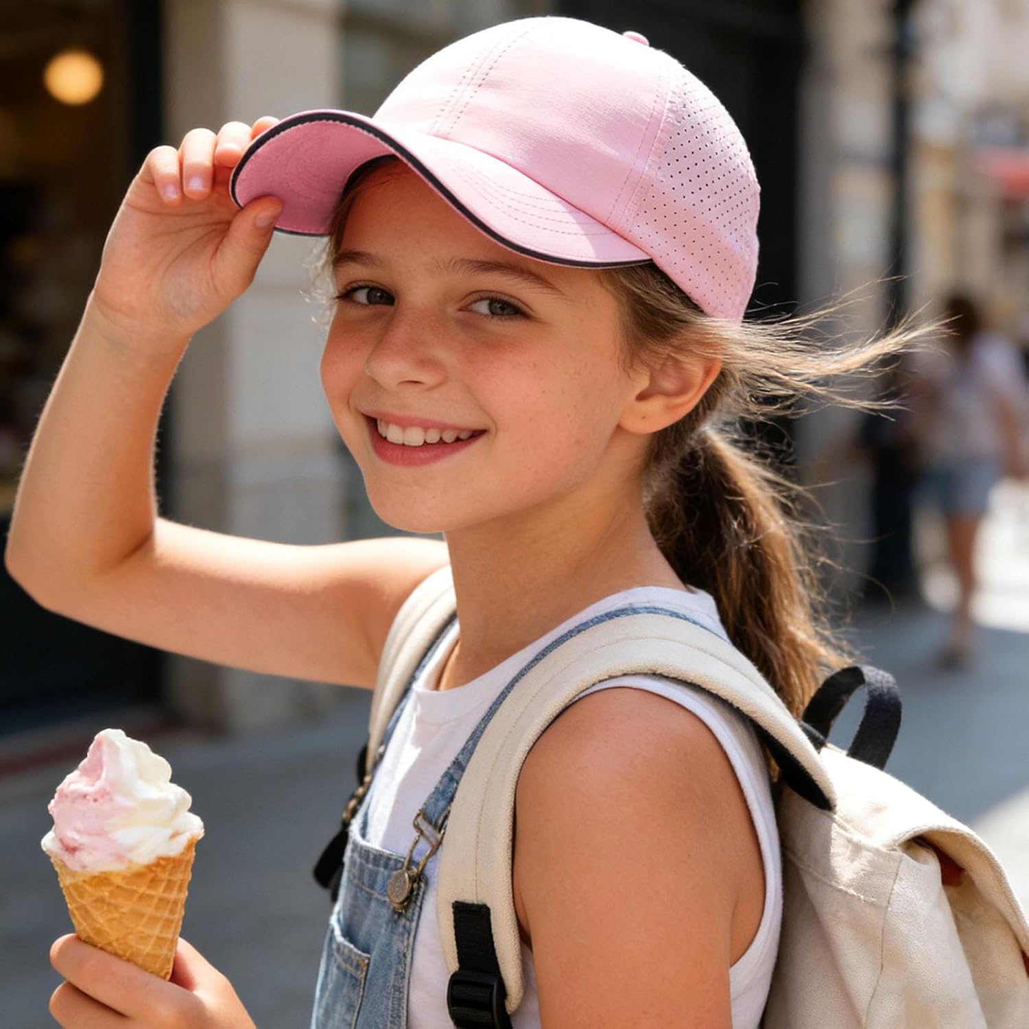 Girls Criss Cross Ponytail Hat Mesh Baseball Cap Kids Quick Dry Ponycap Hats Outdoor Summer Sports Hat Age 7-12 - Image 3