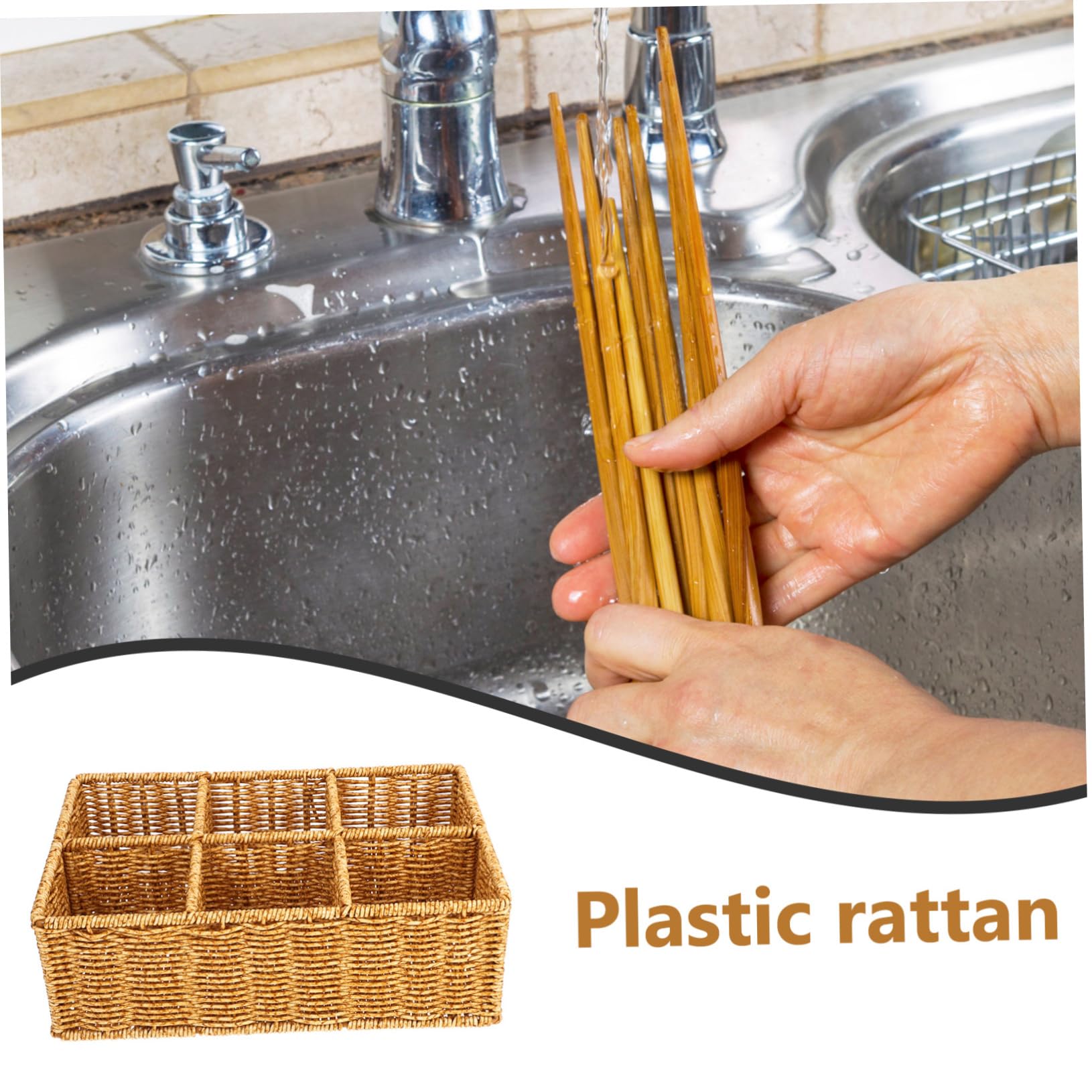 Organizador De Cubiertos Compacto Tejido De Ratán Natural 30x20x10 Cm Resistente y Multiusos para Cocina y Comedor Cesta De Almacenamiento para Utensilios Pequeños