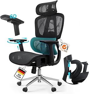 Bürostuhl Ergonomisch, Schreibtischstuhl mit Automatischer Lendenstütze (3-Fach höhenverstellbar), 4D-Kopfstütze, 4D-Armlehnen, Atmungsaktives Mesh, Drehstuhl bis 150 kg für Home Office & Büro