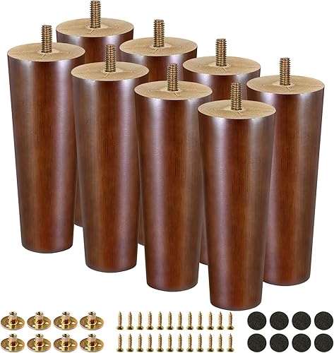 Miniatura 80 de FoDau770 Patas de Muebles de Madera de Caucho de 9 Pulgadas, Patas de Madera Rectas Cónicas de Mediados de Siglo para Sofá, Juego de 4, Patas