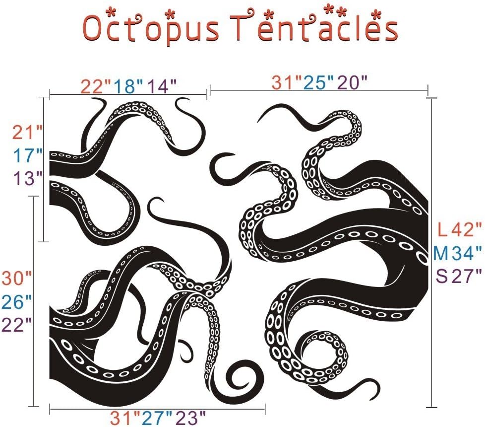 DigTour WallArt Vinyl Kraken Wall Decal Octopus Tentacles Wall Sticker Sea Monster Decals Squid Wall Graphic Mural Home Art Decor Tomato Red