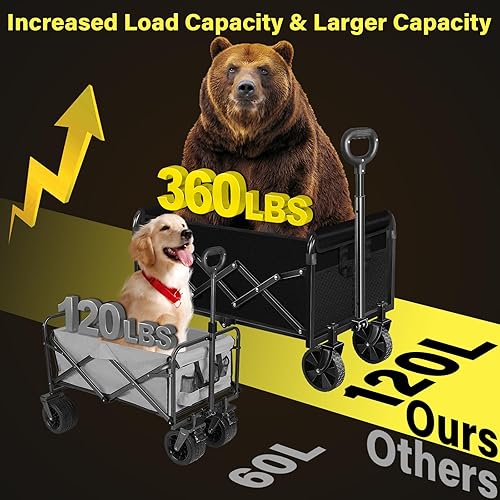 Miniatura 4 de Carrito plegable de 360 libras, con ruedas, portátil, todo terreno, plegable, para compras, camping, comestibles, deportes al aire libre,