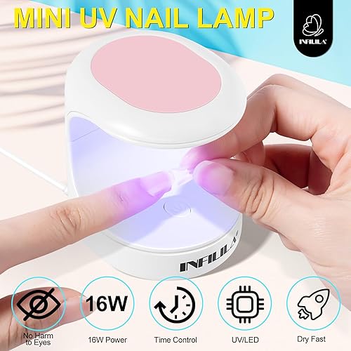 Miniatura 2 de NXJ INFILILA Mini luz UV para uñas de gel, mini lámpara de uñas de secado rápido de 16 W, luz UV portátil para una extensión de uñas fácil y rápida,