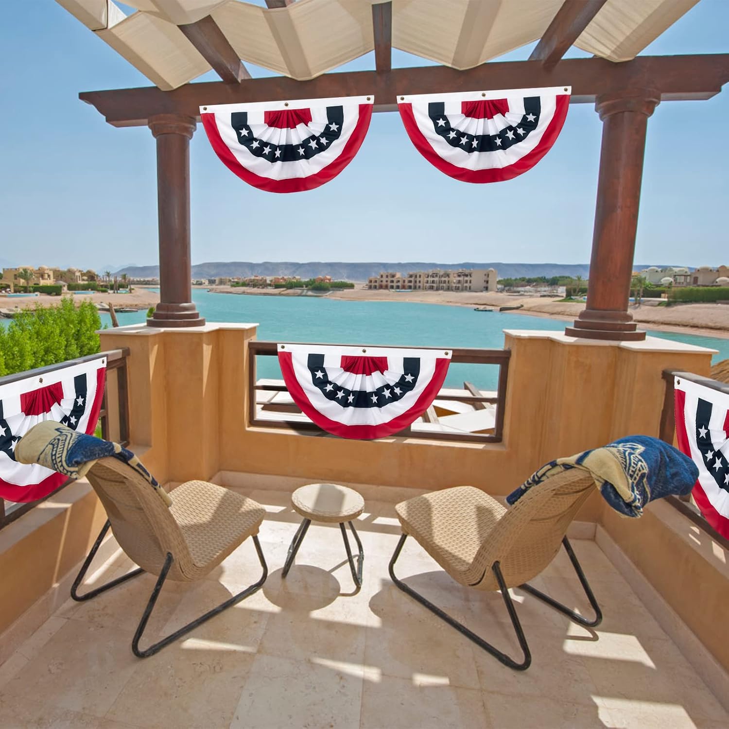 12 Pieces American Pleated Fan Flag, 3 X 1.5 Ft USA Patriotic Pleated Fan Flag 4th of July Half Fan Banner Decoration for Independence Day Porch Garden Outdoor Indoor Decorations - Image 6