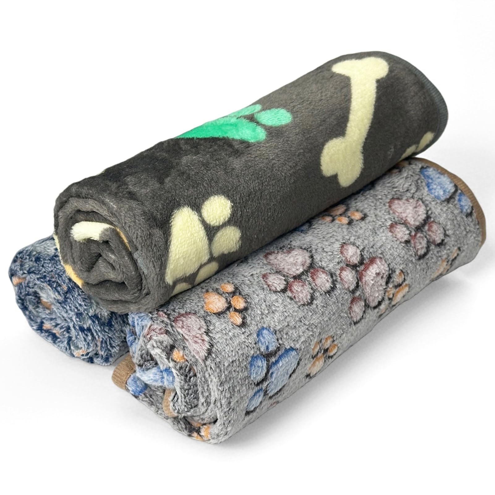 AlGuirnex 3 Pack Fleece Pet Blankets 75x54cm, Soft Sleep Mat for Cats & Small Dogs, Paw Bone Print, Washable, Ultra-Soft, Dark Colours