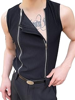 Regata masculina verão com zíper duplo design colete de cor sólida colete regata sem mangas masculino para esportes ao ar livre (Color : Black, Size : X-Large)