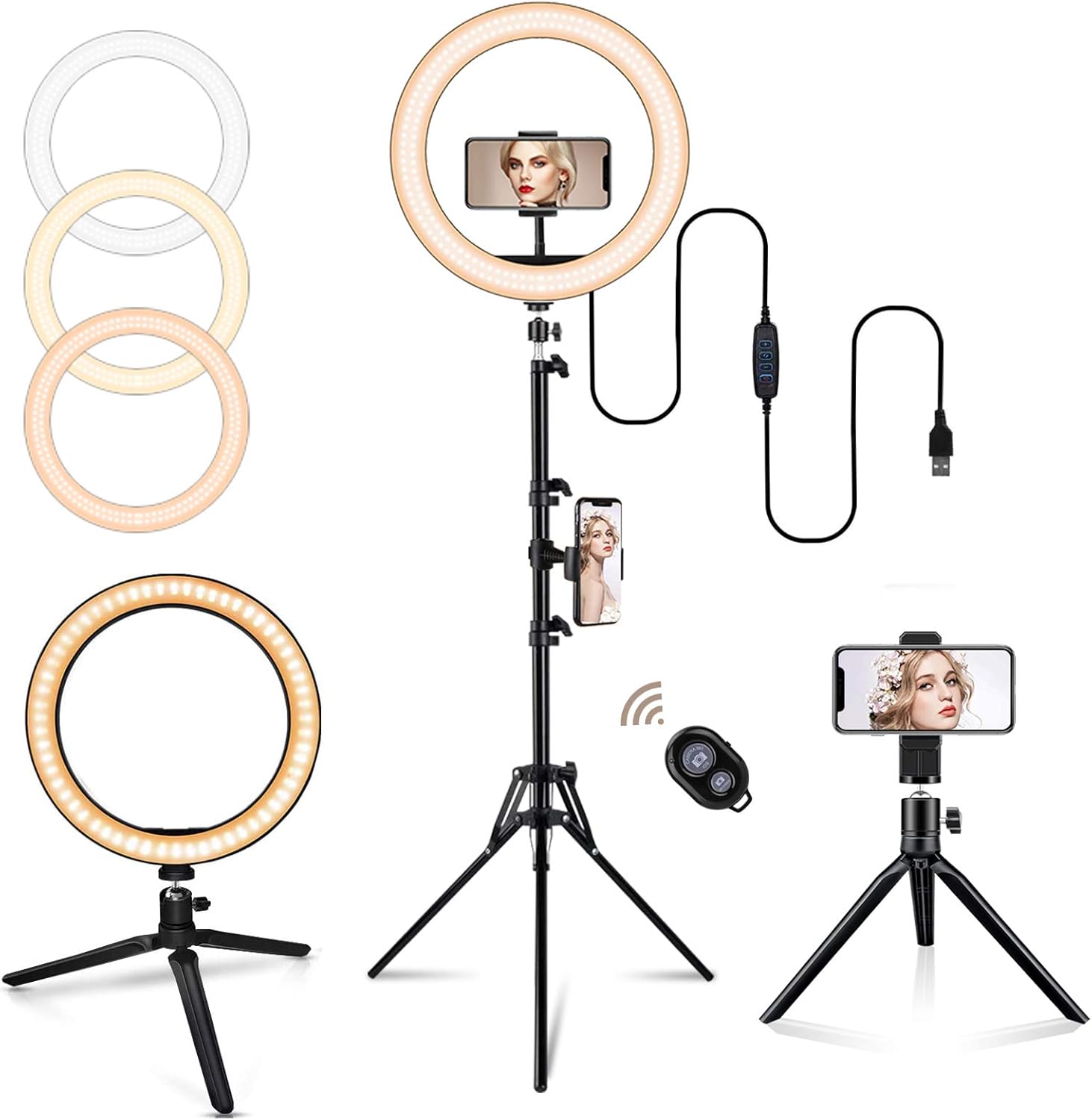 Best Deal Ring Light with Stand and Phone Holder, Selfie Ring Lights, 10 Light Ring with Stand, Dimmable Ringlight, Circle Light for Video Recording＆Live Streaming, Compatible with Phones, Cameras and Webcams