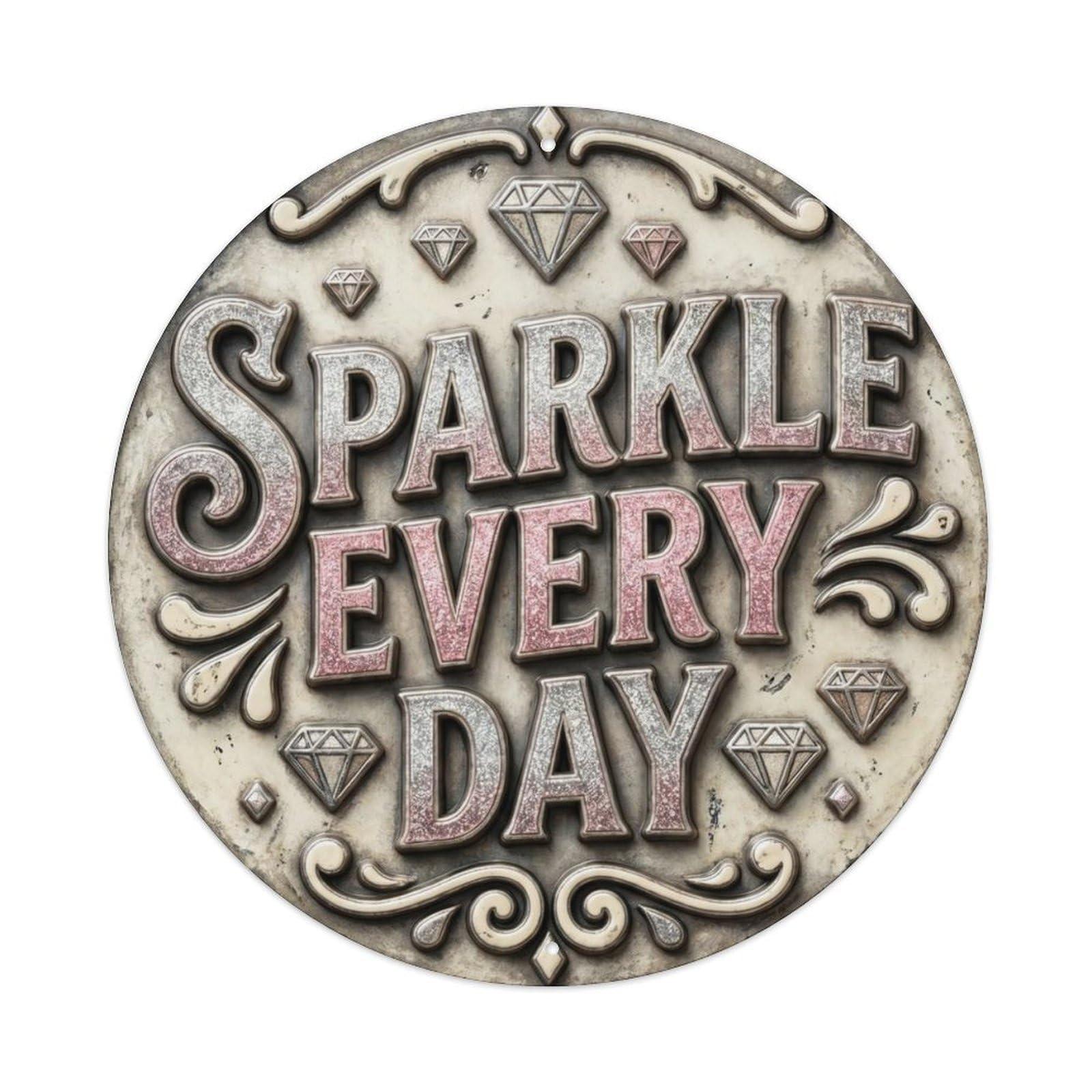 Fqcyn Style Sparkle Every Day Classic Workshop Display Retro Slogans Metal Tin Sign Plaque Wall Decor For Cafe, Club Bar, Office, Home Garden Round Metal Poster 8X8inch