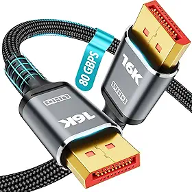 Cabo DisplayPort 16K 2.1, [Certificado VESA] Cabo DP 2.1 5FT-1,5M, 16K@60Hz, 8K @120Hz, 4K@240Hz 165Hz 144Hz, suporta HDR 80Gbps, HDCP DSC 1.2a, monitor de jogos FreeSync G-Sync compatível 4090