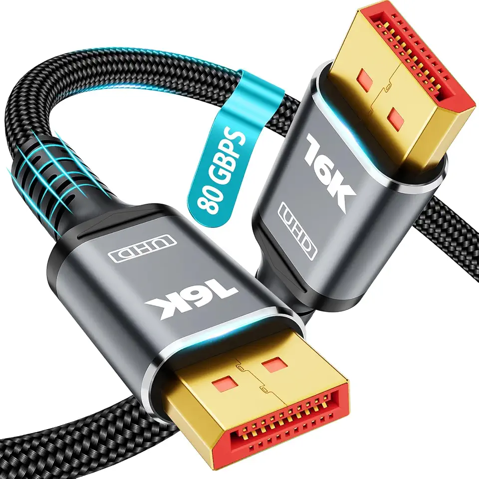 Cabo DisplayPort 16K 2.1, [Certificado VESA] Cabo DP 2.1 5FT-1,5M, 16K@60Hz, 8K @120Hz, 4K@240Hz 165Hz 144Hz, suporta HDR 80Gbps, HDCP DSC 1.2a, monitor de jogos FreeSync G-Sync compatível 4090