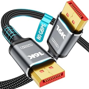 80Gbps DisplayPort Cable 2.1, VESA Certified DP 2.1 Cable 16K Military-Grade Braided Cable 3.3FT 5FT 6.6FT 10FT 16FT 20FT for Selection, 16K@60Hz, 8K@120Hz, 4K@240Hz Support HDR, HDCP DSC 1.2a (3.3FT)