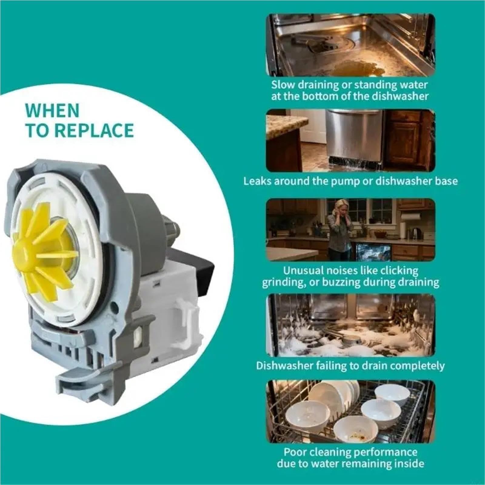 Bomba De Desagüe W10876537, Compatible Con KitchenAid KDTE234GBS1