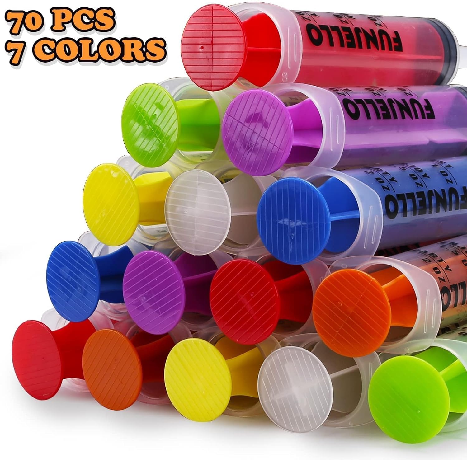 70 Pcs 7 color Jello Shots Syringes, 2 oz Reusable Plastic Tubes Syringe for Summer, Halloween Party Favors, School Graduation Party Decoration, Custom Made Drinking Pudding For Kid Adult