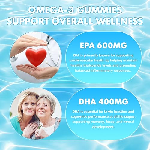 Miniatura 4 de softbear Gomitas Omega 3 para mujeres, hombres y niños, suplementos Omega 3 de 1200 mg de ácidos grasos veganos Omega 3 DHA EPA con vitaminas que