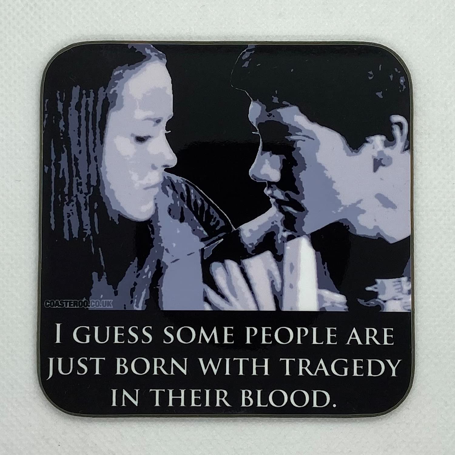 Coasteroo Born With Tragedy In Their Blood - Gretchen From Donnie Darko - Drinks Coaster - Hardboard - 9Cm X 9Cm - Gloss Finish