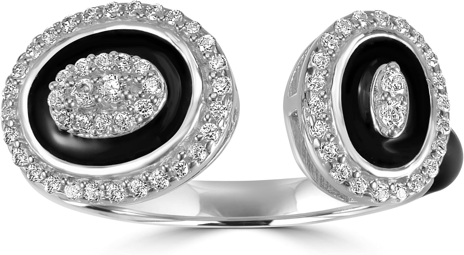 Judy Crowell Jewelry Sterling Silver Black Enamel Cubic Zirconia Open Band Ring, Sizes 6-9