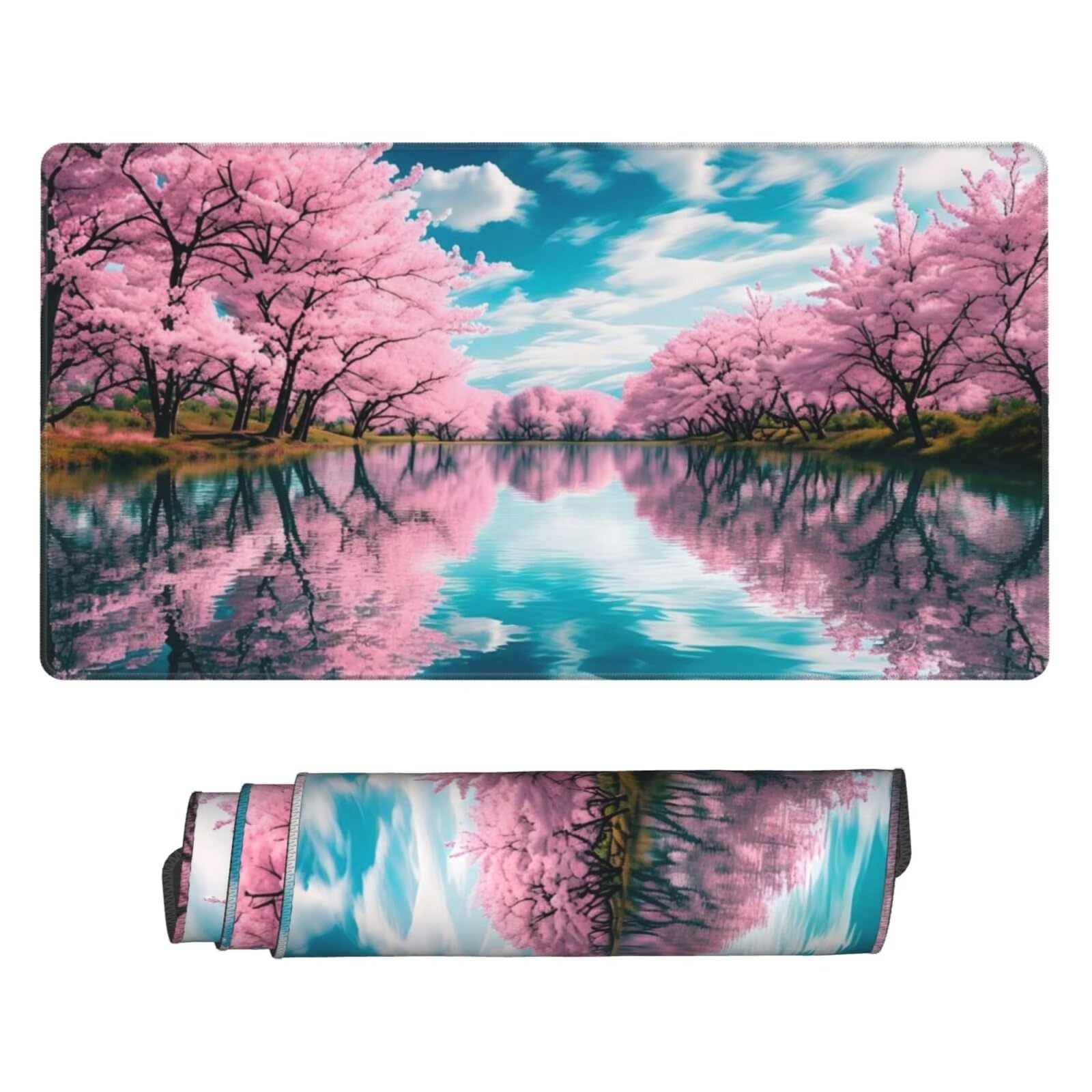 Podkładka pod mysz z kwiatami wiśni, duża podkładka pod mysz 1200 x 400 mm, podkładka pod mysz do gier, podkładka na biurko ze zszytymi krawędziami, podkładka pod mysz z klawiaturą, do pracy, gier,