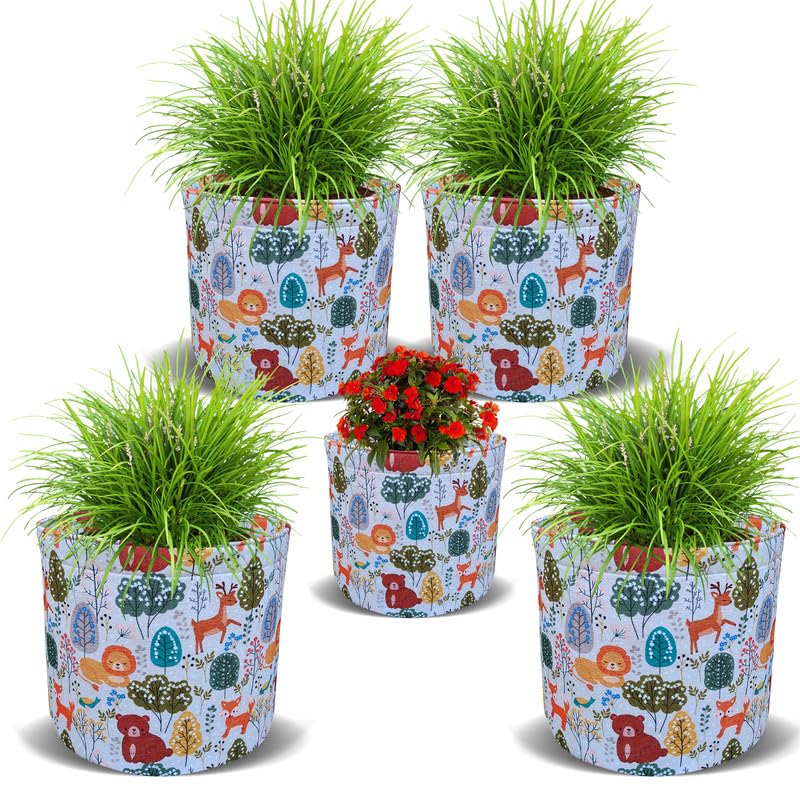 GREEN DECOR Printed Felt Non Woven Fabric-Vegetable/Flower/Plant Grow Bags Pots for Plants & Gardening - Multicolor -(Width) 14 Inch X (Height) 12 Inch - Pack of 3 Piece