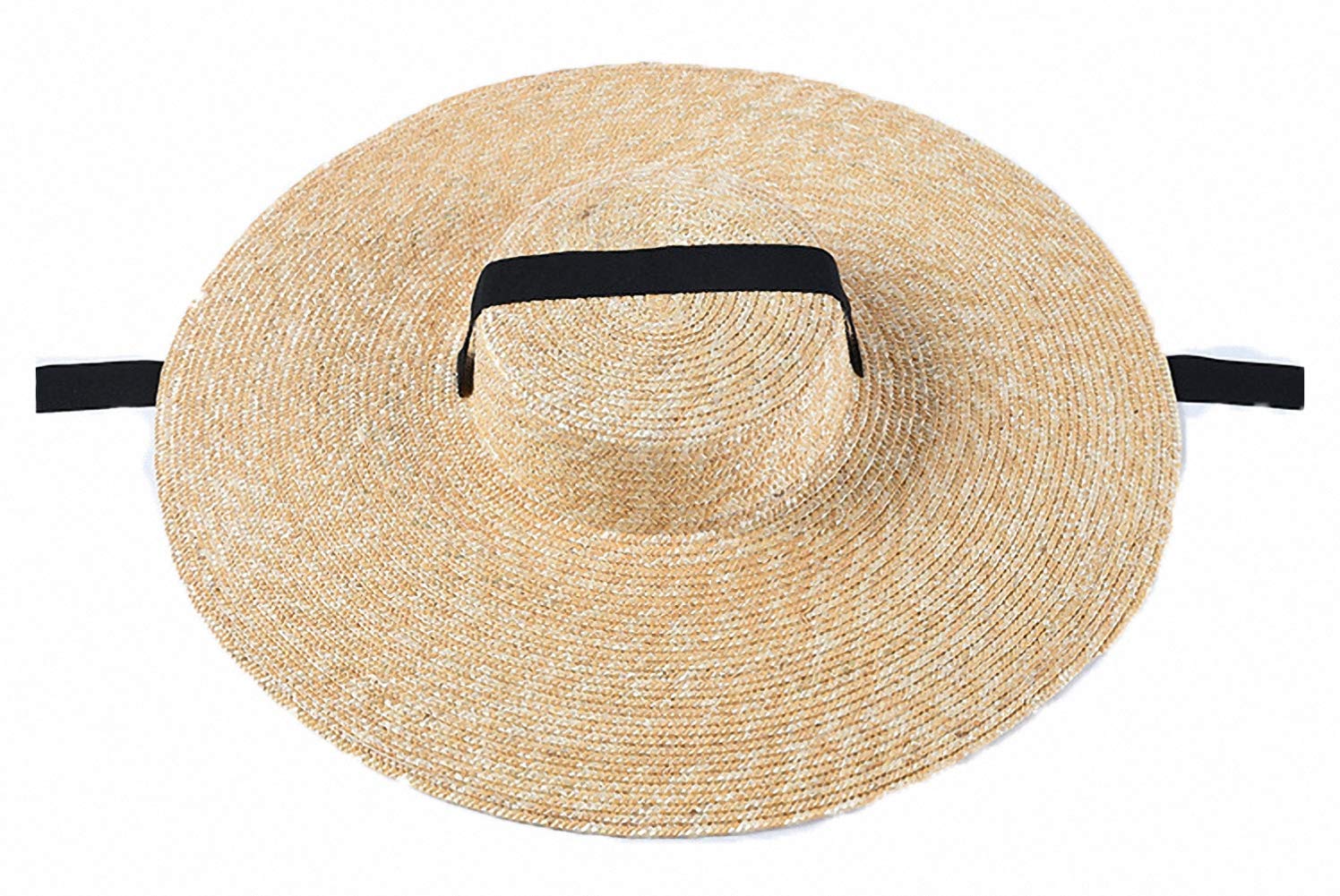 Ulalaza Sombrero de paja trenzado de ala ancha para mujer, protección solar UPF 50+, sombrero de paja para verano
