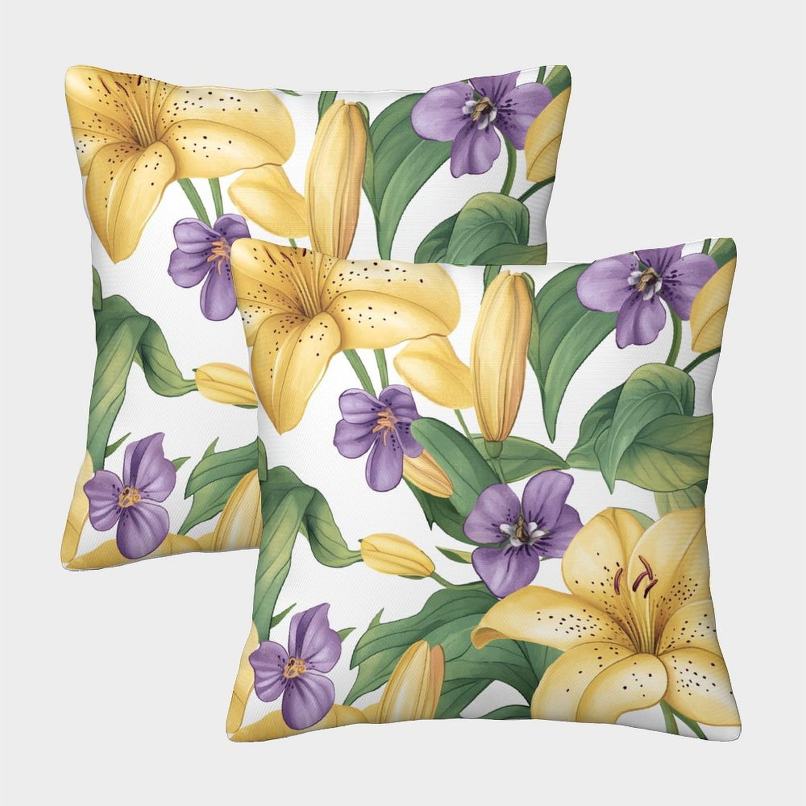 kaiyun 2 Pack Yellow Lily,Violet And Maple Leaves Pillow Case 50x50cm 3D Printing Cushion Cover,home Decoration Sofa Cushion