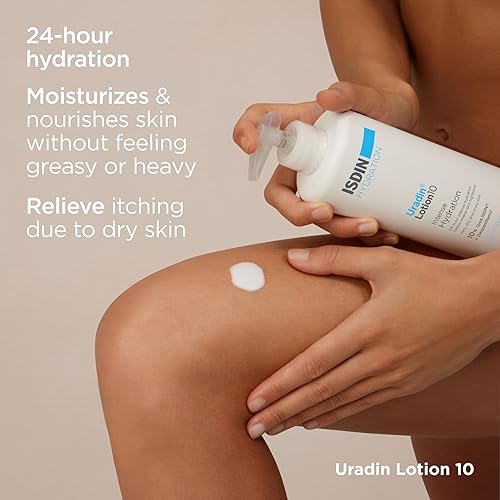 Miniatura 3 de ISDIN Loción corporal Uradin10, hidratación intensa 24 horas, 10% urea, absorción rápida, probada dermatológicamente, 13.5 onzas líquidas