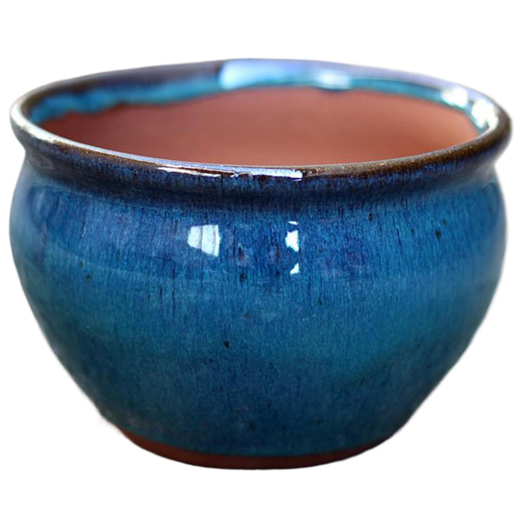 Eeetiscna African Violet Pots 5.5 Inch Round Ceramic Plant Pots Caribbean Blue Flower Pot for Succulent Orchid Flower Herbs Cactus