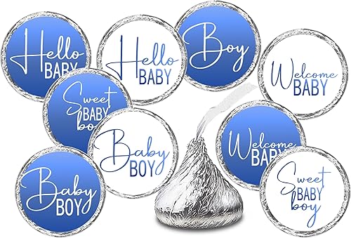 216 etiquetas modernas de besos azules para baby shower o baby shower, decoración de fiestas o eventos, calcomanías, envoltorios, recuerdos, It's a