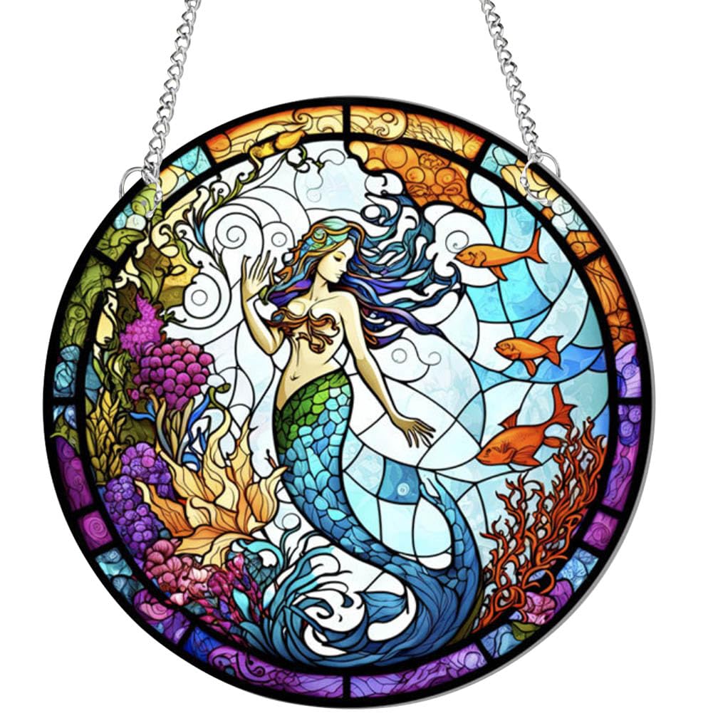 Mermaid Acrylic Window Hanging Ornaments Stained Mermaid catchers for Window, Patio, Wall Home and Garden Decor