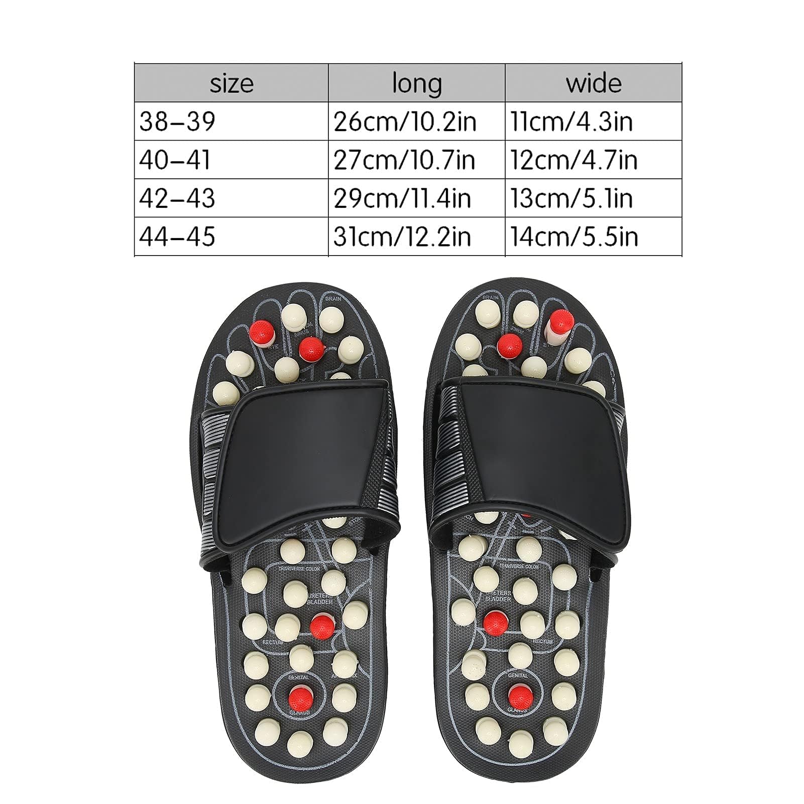 Zapatillas de acupresión, Zapatillas de masajeador de pies Masajeador de pies Sandalias de reflexología Zapatos de masaje de pies zapatos para reducir el dolor para mujeres y hombres (44-45)