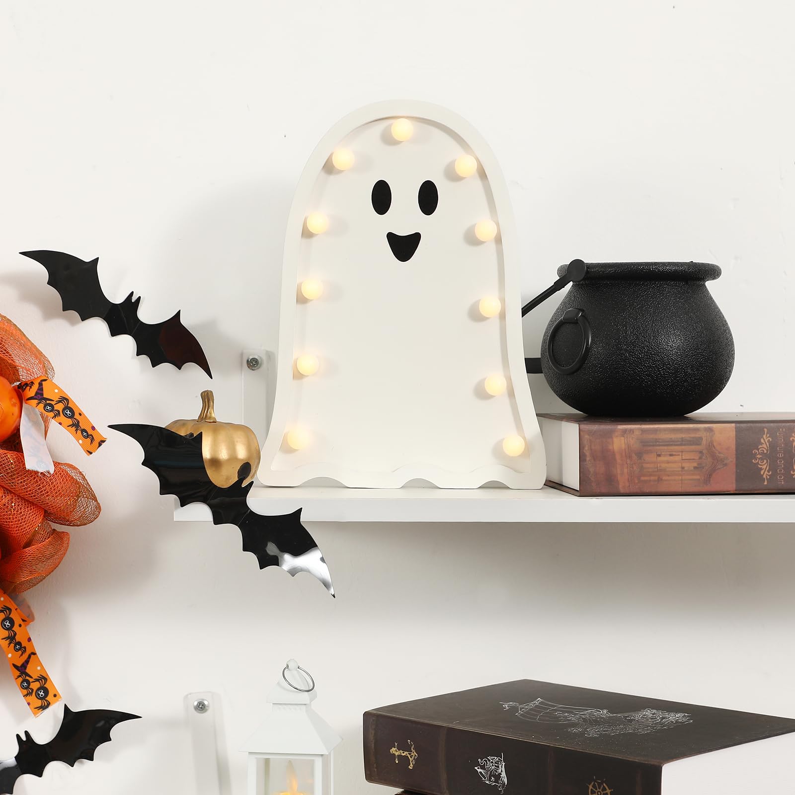 Dekoracje na Halloween - podświetlany drewniany duch - ręcznie wykonany duch ze światłem na Halloween dekoracja domowa kuchnia kominek blat parapet