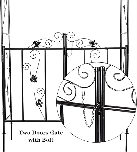 Miniatura 5 de Cenadores de jardín de metal para exteriores con puerta de puerta, 7 pies de alto x 3 pies 7 pulgadas de ancho, arco de jardín para plantas