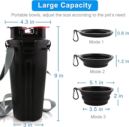 Miniatura 6 de Botella de agua de viaje para perros, cuencos plegables 2 en 1, contenedor de comida para mascotas con cuencos plegables, cuencos de agua portátiles