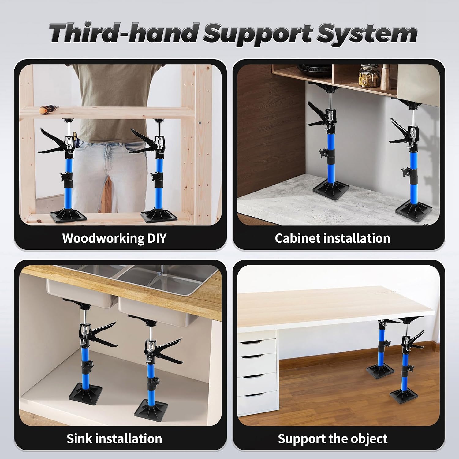 Cabinet Jacks for Installing Cabinets (2-Pack), Heavy-Duty 80lbs Capacity Steel Jack Rod, 11.8"-23.2" Telescoping Third Hand Tool, Metal Handle Adjustable Support Pole with Rotatable Anti-Slip Pads