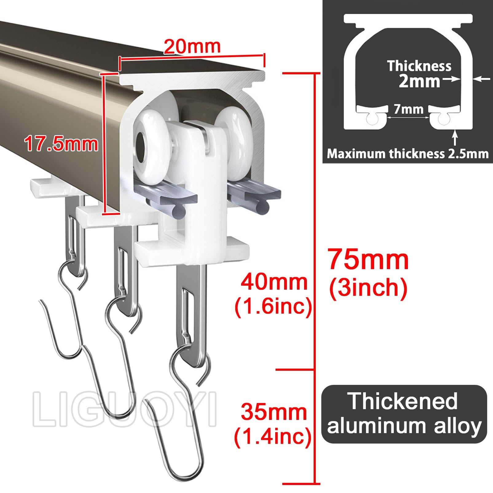 Aluminiowy karnisz 60 600 cm cichy sufit / ścienny szyna z haczykami i kółkami drążek do zasłon przesuwnych