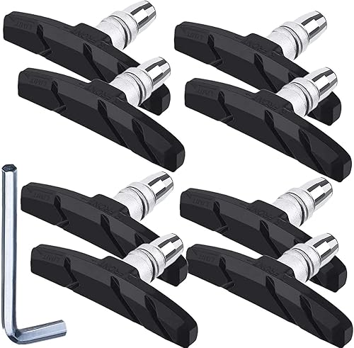 Hotop Juego de 4 pares de pastillas de freno para bicicleta de montaña con tuercas hexagonales y espaciadores, juego de bloques de freno para