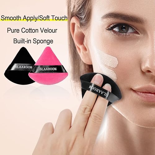 Miniatura 10 de BLAAROOM 12 piezas de terciopelo de algodón puro soplo de maquillaje facial triángulo para polvo suelto, húmedo y seco, base cosmética, esponja de